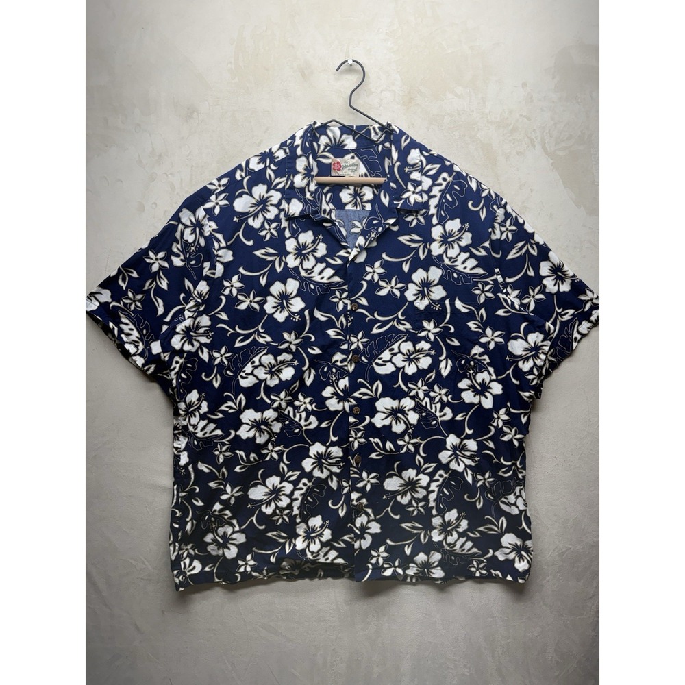 VTG Hilo Hattie Hawaiian Shirt Mens 4XL Blue Floral Short Sleeve Button Original